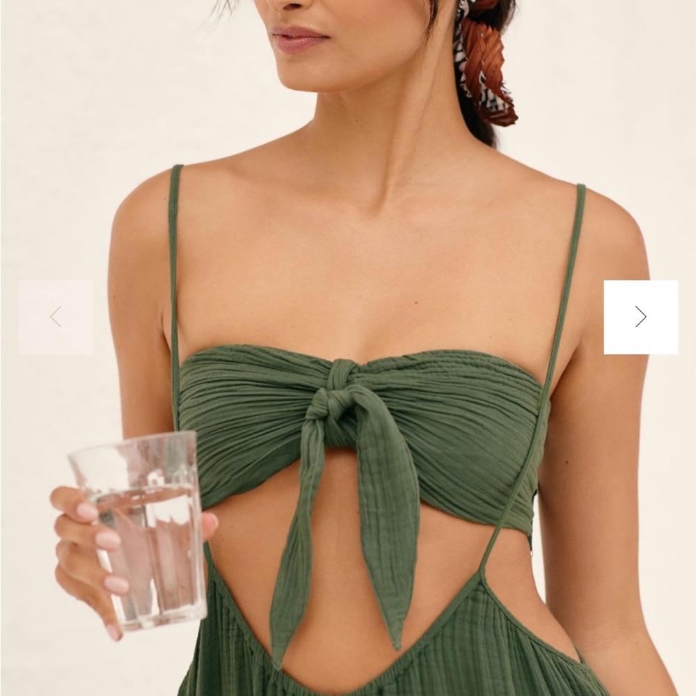 Anthropologie Green Ruched Tie-Front Sundress
